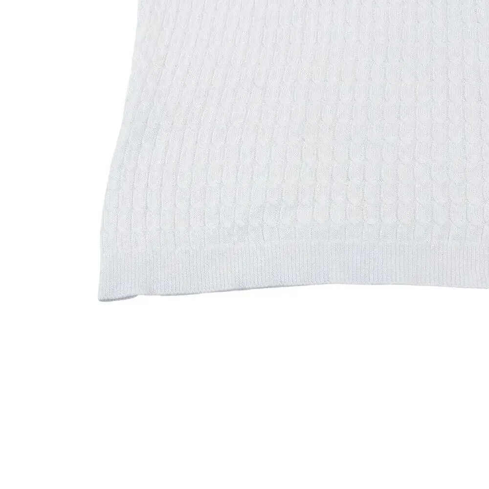 LAURA ASHLEY Vintage Short Sleeve White Cable Knit Cotton Sweater White Medium - Picture 6 of 14